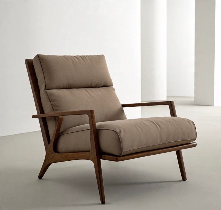 Dark Wooden Lounge Chair with Taupe Cushions