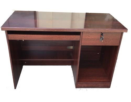 Glossy Dark Computer Desk with Drawer and Cabinet