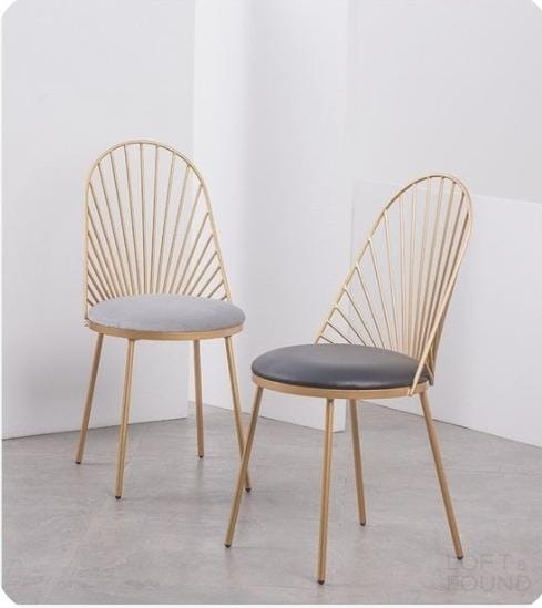 Gold-Tone Fan-Back Cafe Chair with Grey Seat