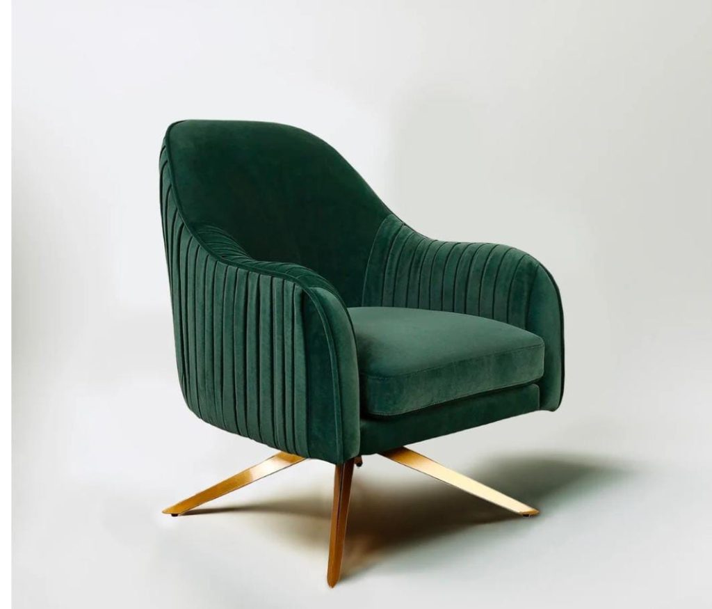 Green Channel-Side Lounge Chair with Gold-Tone Star Base