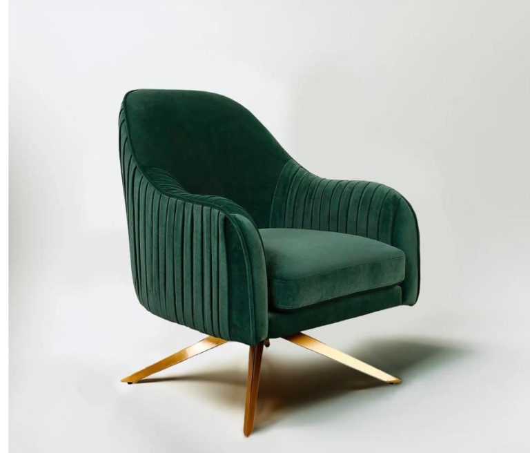 Green Channel-Side Lounge Chair with Gold-Tone Star Base