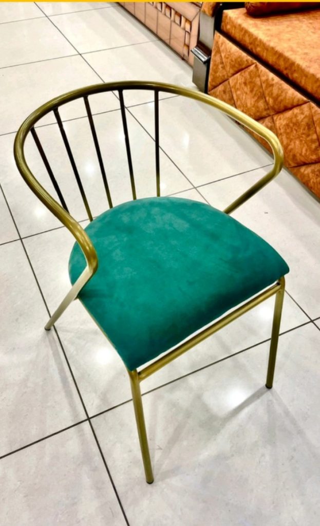 Green Cushioned Cafe Armchair with Gold-Tone Wire Back