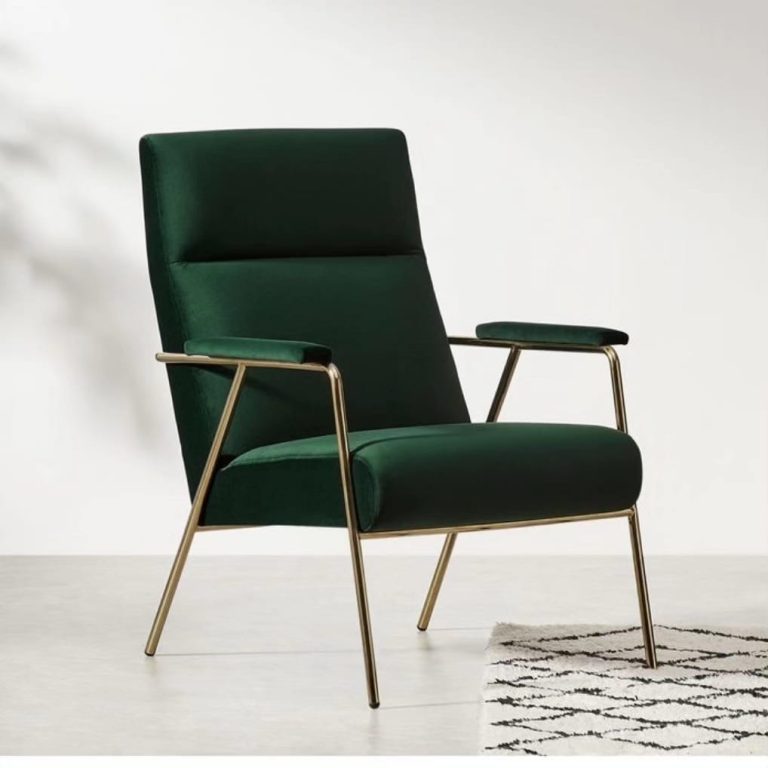 Green High-Back Accent Armchair with Gold-Tone Frame