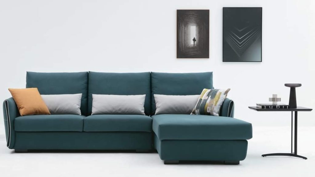 Green L-Shaped Sofa with Cushion Back