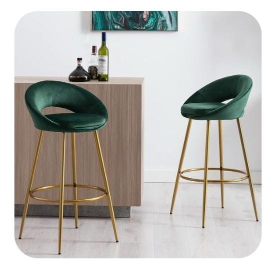 Green Open-Back Bar Stool with Gold-Tone Four-Leg Base