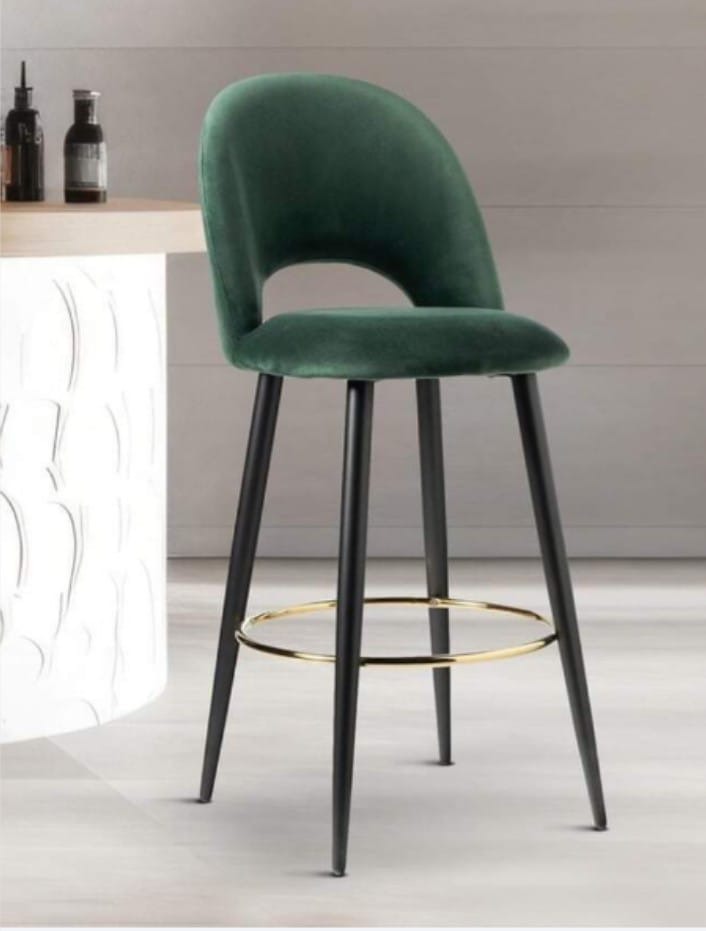 Green Rounded-Back Counter Stool with Black Legs