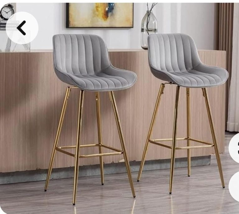 Grey Channel-Back Counter Stool with Gold-Tone Legs