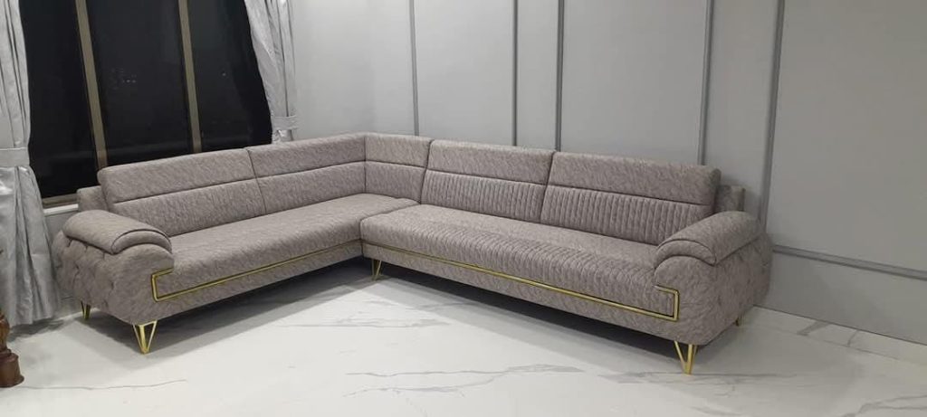 Grey Channel-Back L-Shaped Sectional Sofa