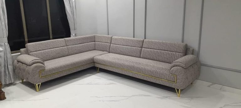 Grey Channel-Back L-Shaped Sectional Sofa