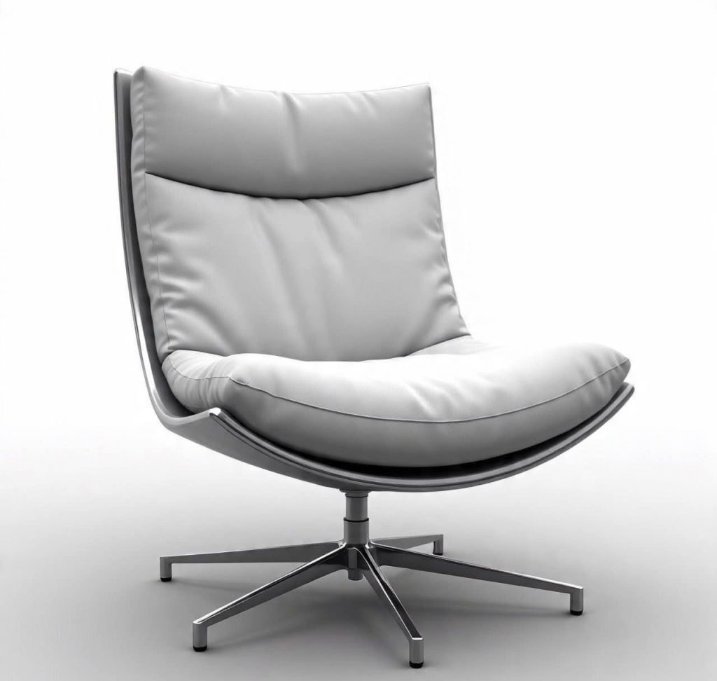 Grey Cushioned Lounge Chair with Five-Prong Base