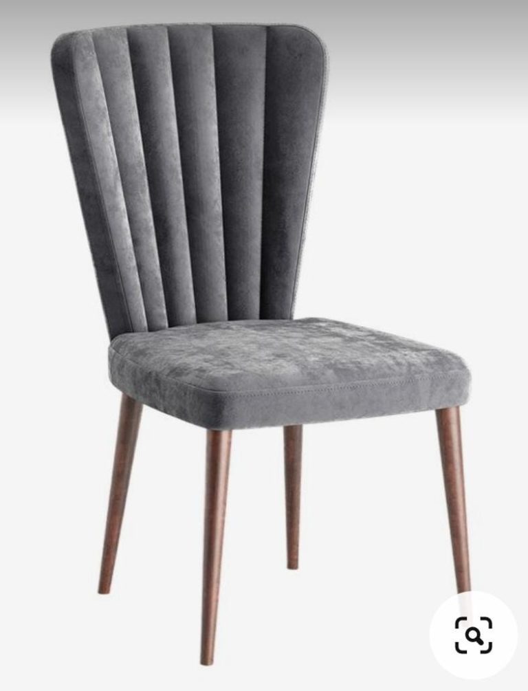 Grey Fan-Channel Dining Chair with Wooden Legs