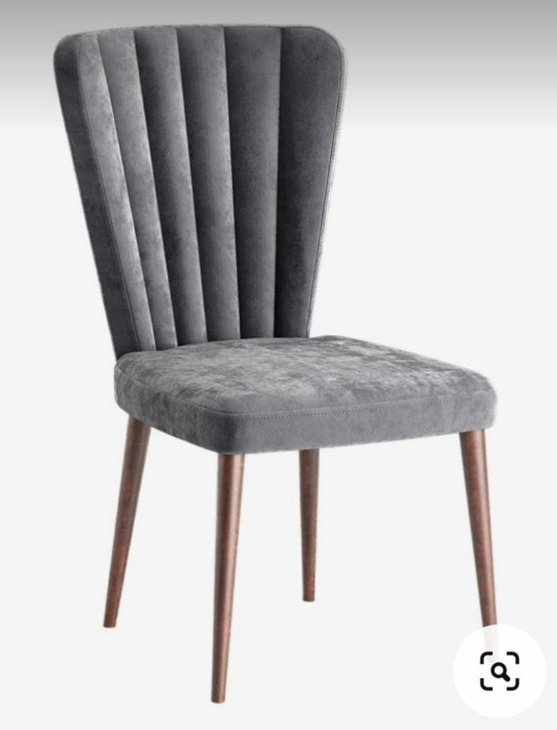 Grey Fan-Channel Dining Chair with Wooden Legs