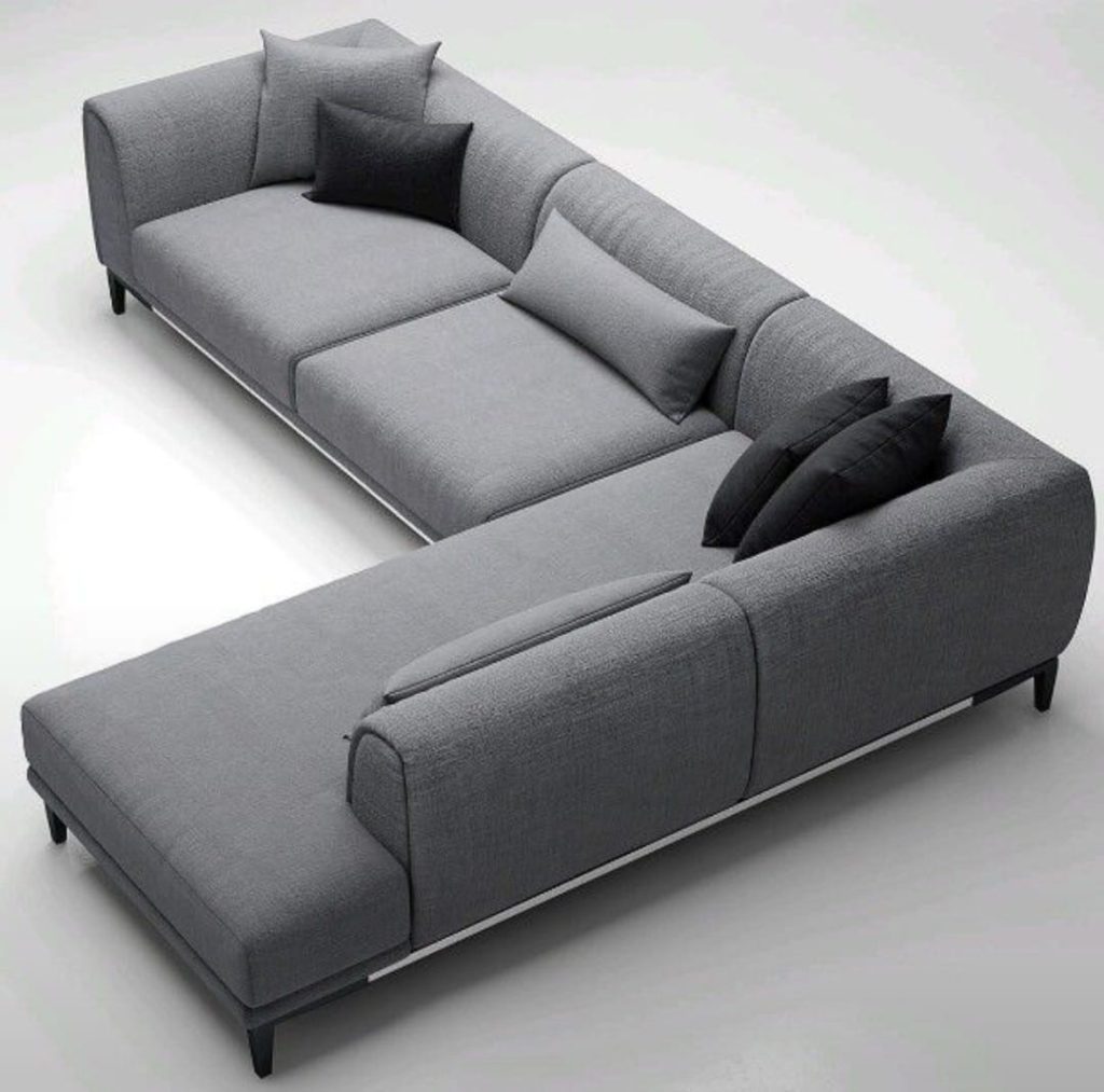 Grey L-Shaped Sofa with Wide Chaise