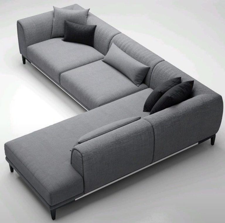 Grey L-Shaped Sofa with Wide Chaise