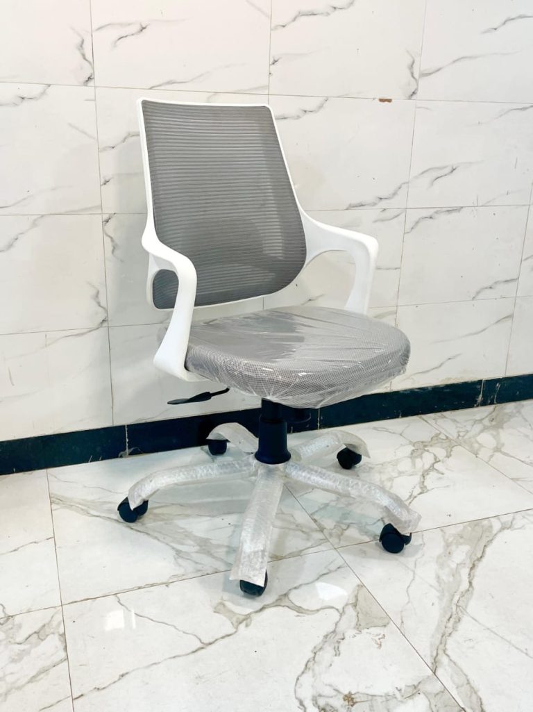 Grey Mesh Office Chair with White Frame