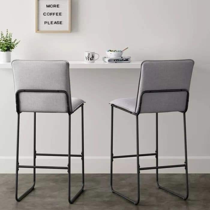 Grey Panel-Back Counter Stool with Black Sled Frame