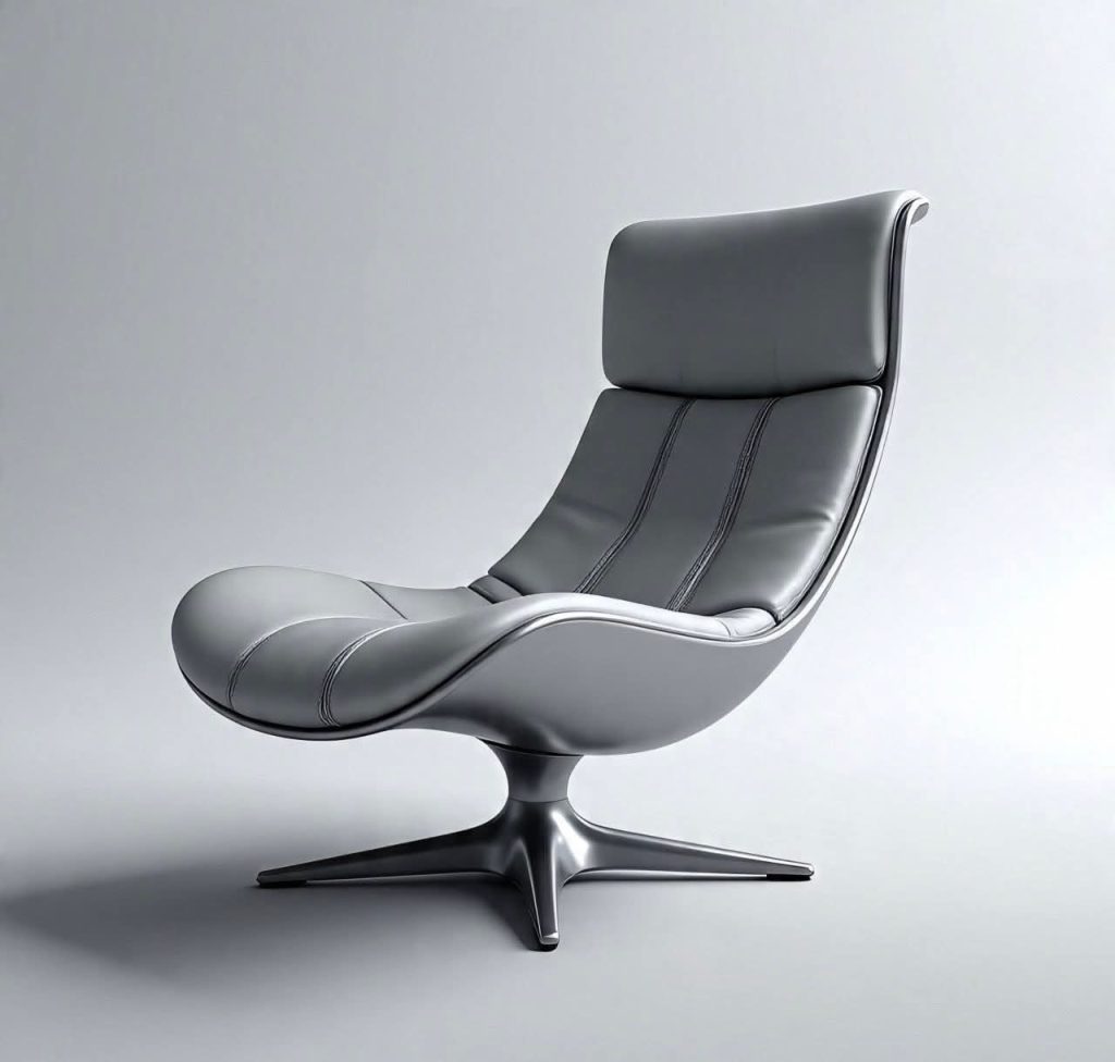 Grey Panel-Back Lounge Chair with Sculpted Star Base