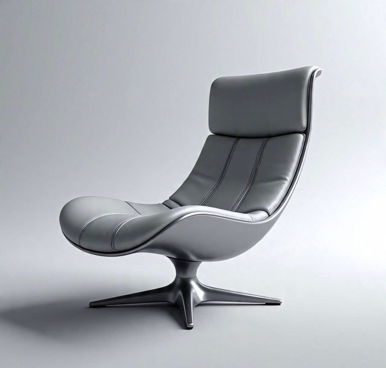 Grey Panel-Back Lounge Chair with Sculpted Star Base