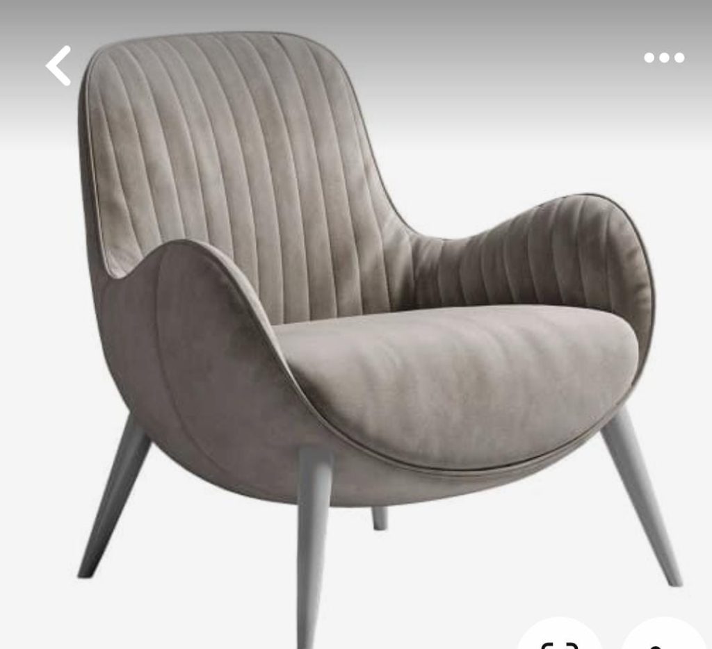 Grey Ribbed-Back Lounge Chair with Angled Legs