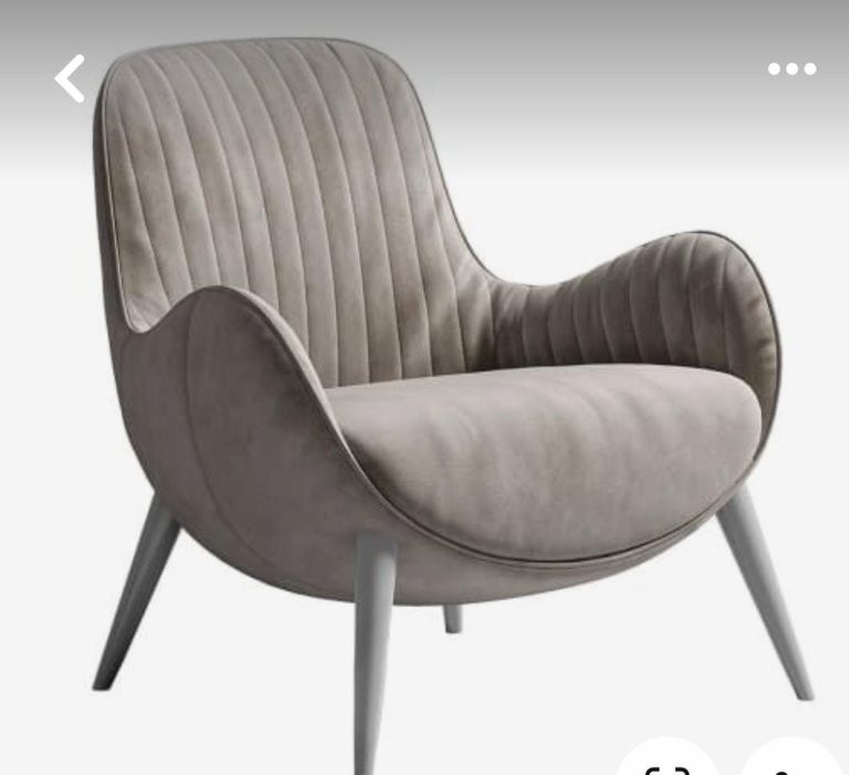 Grey Ribbed-Back Lounge Chair with Angled Legs