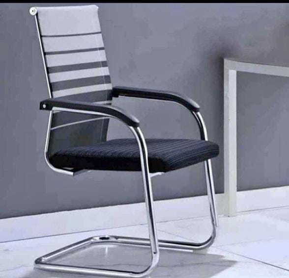 Grey Ribbed High-Back Cantilever Visitor Chair