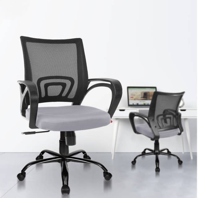 Grey-Seat Mesh Office Chair with Black Frame