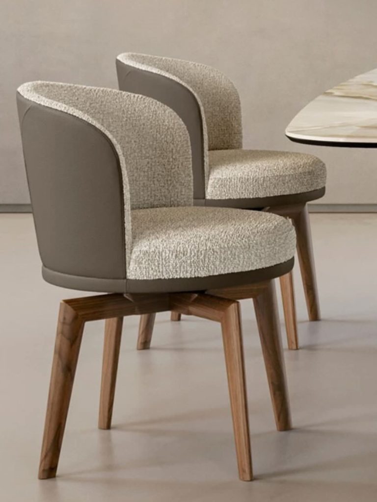 Grey Textured Dining Armchair with Wooden Legs