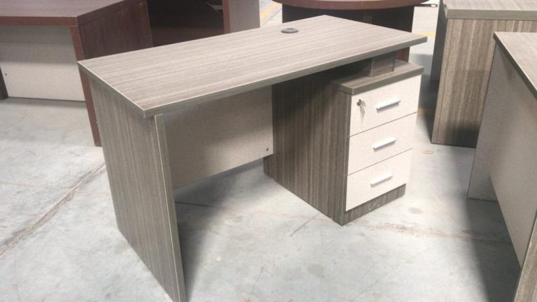 Grey Two-Tone Office Desk with White Drawer Unit
