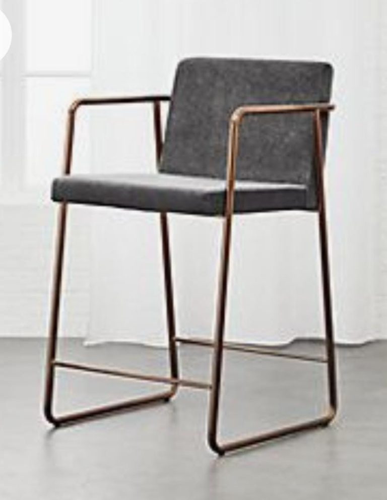 Grey Upholstered Counter Armstool with Slim Sled Base