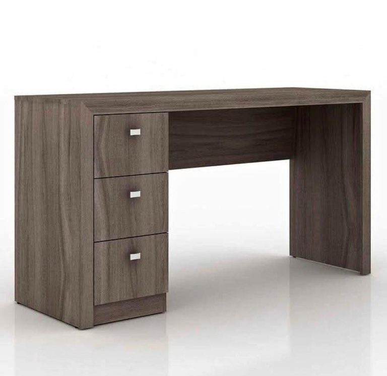 Grey Wood-Tone Office Desk with Three Side Drawers