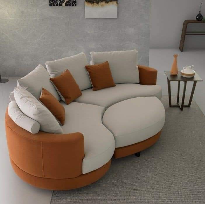 Ivory and Orange Rounded Modular Sofa
