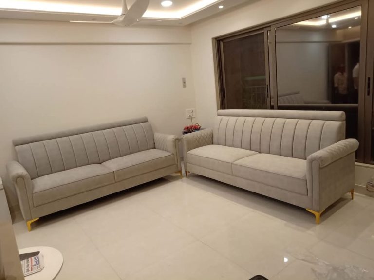 Ivory Channel-Back Living Room Sofa Set