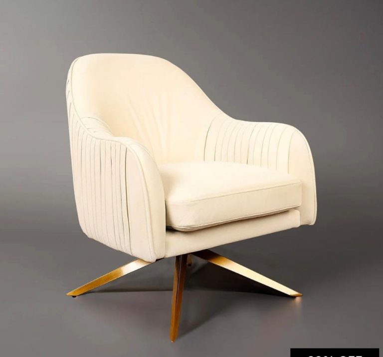 Ivory Channel-Side Lounge Chair with Gold-Tone Star Base