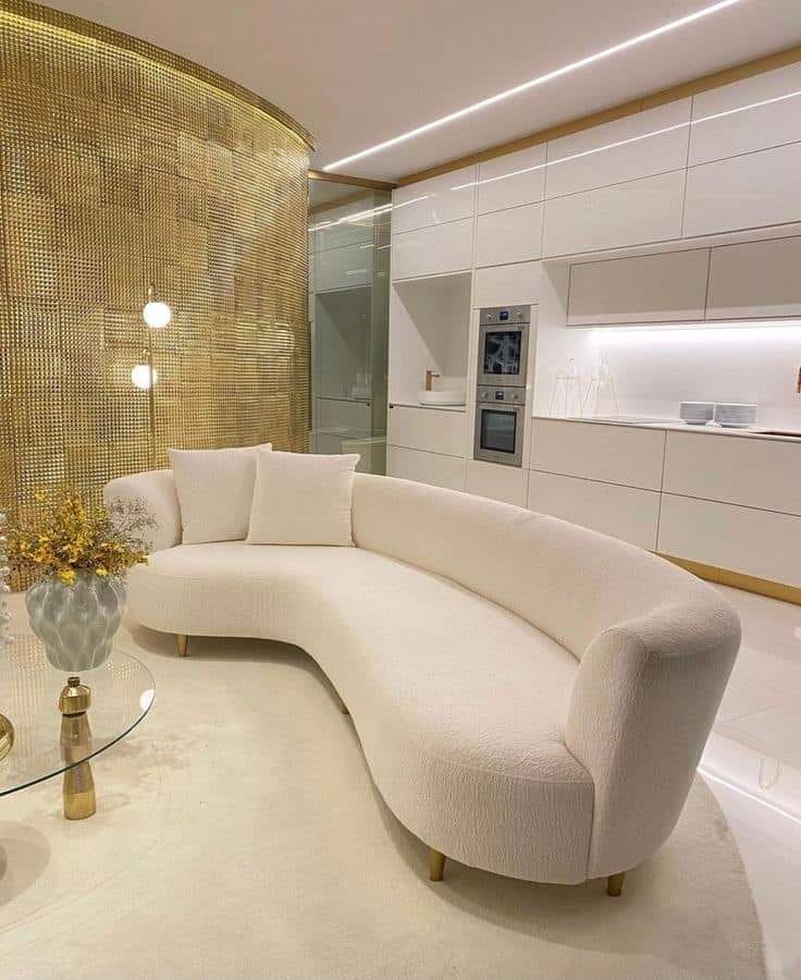 Ivory Crescent Sofa with Curved Back