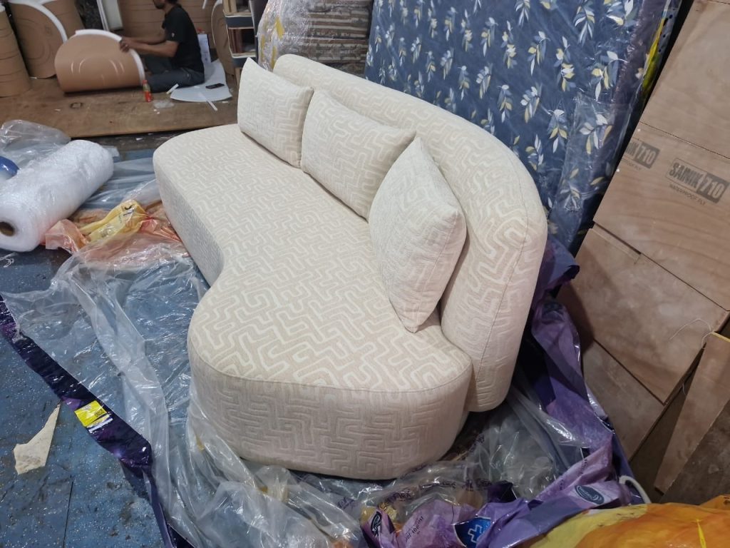 Ivory Curved Textured Loveseat