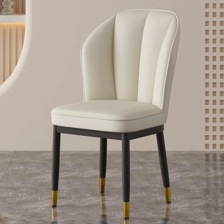Ivory Fluted-Back Dining Chair with Gold-Tone Leg Tips