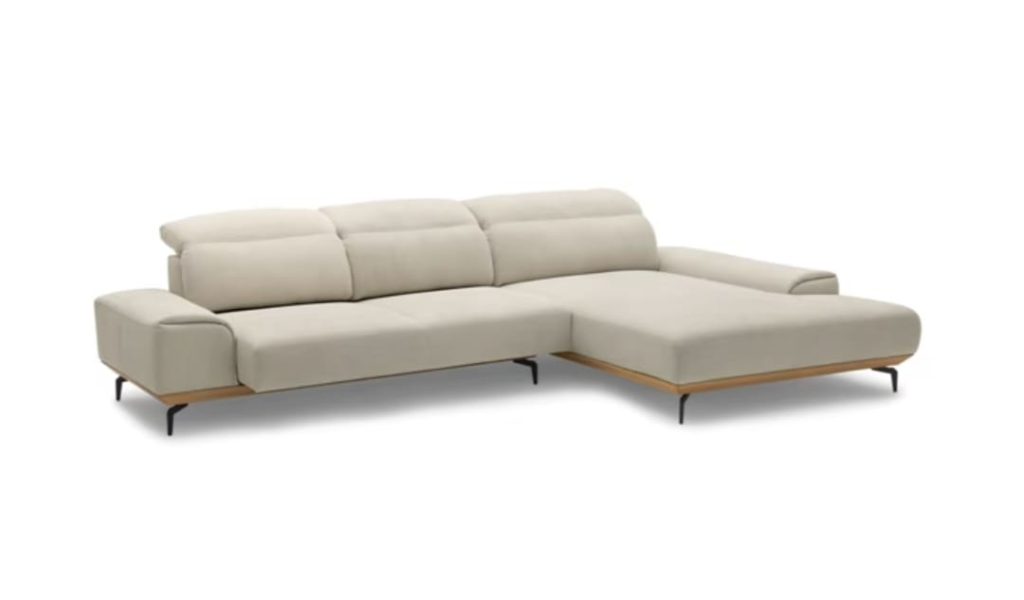 Ivory L-Shaped Sofa with Low Cushioned Back