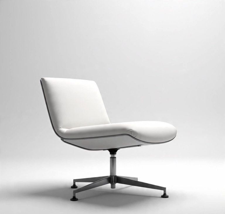 Ivory Low-Back Lounge Chair with Five-Prong Base