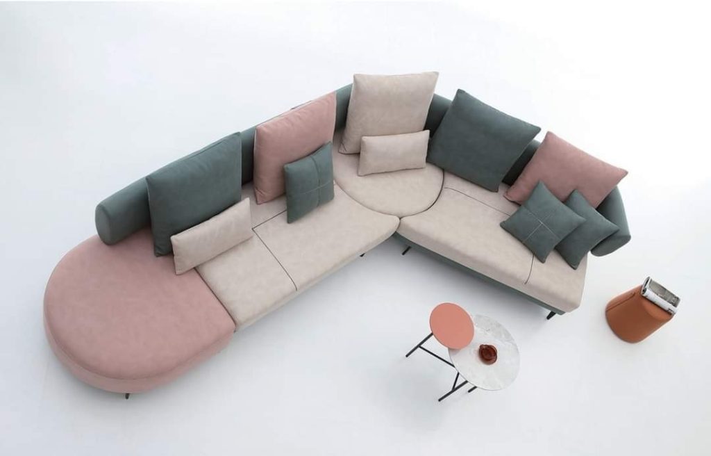 Ivory Modular Sofa with Blush Chaise and Colour-Block Cushions
