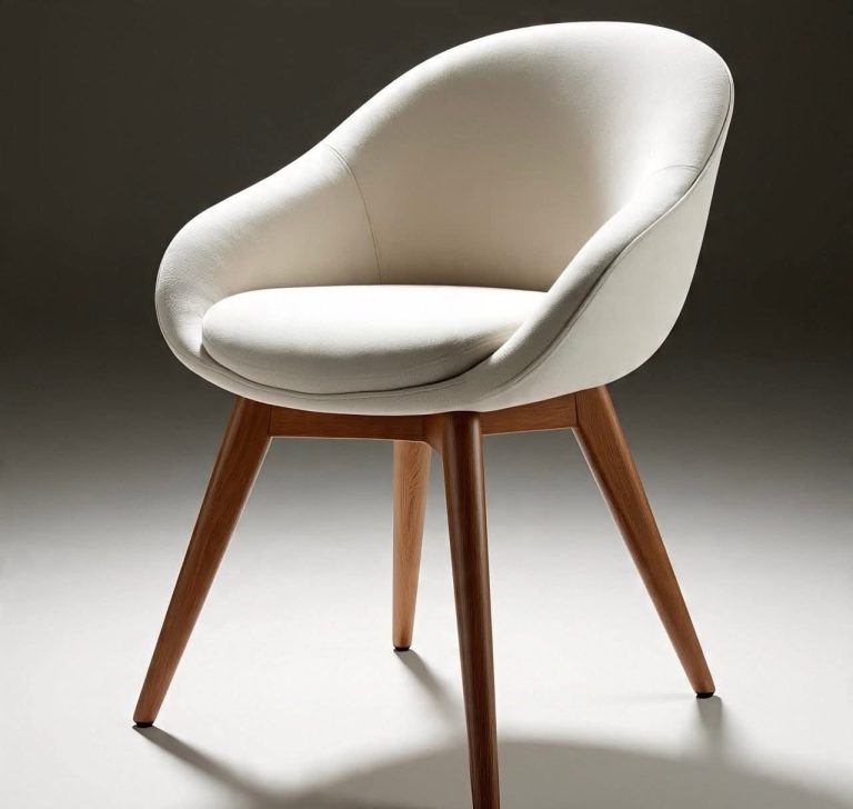 Ivory Oval Tub Lounge Chair with Wooden Legs