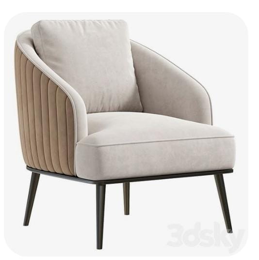 Ivory Ribbed-Side Lounge Armchair with Black Legs