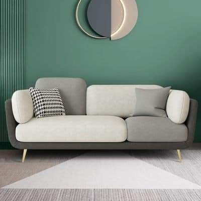 Ivory Rounded Sofa with Side Bolster Cushions