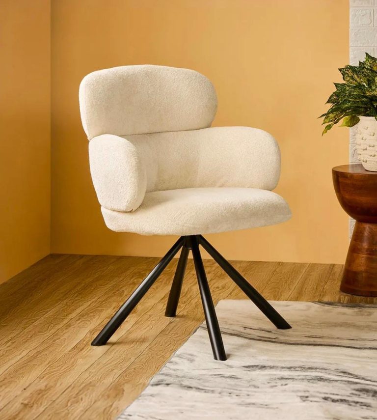 Ivory Segmented-Back Lounge Chair with Black Prong Base
