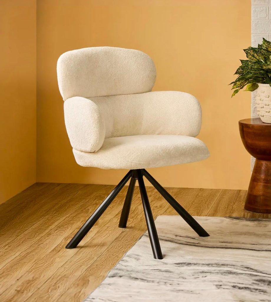 Ivory Segmented-Back Lounge Chair with Black Prong Base