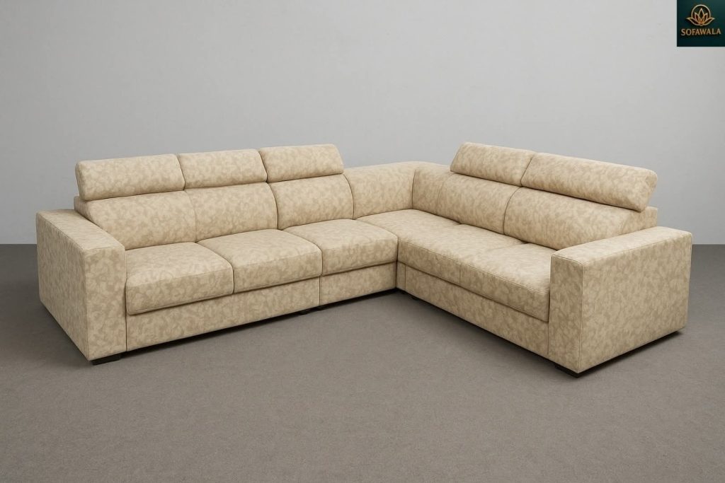 Ivory Textured L-Shaped Sectional Sofa