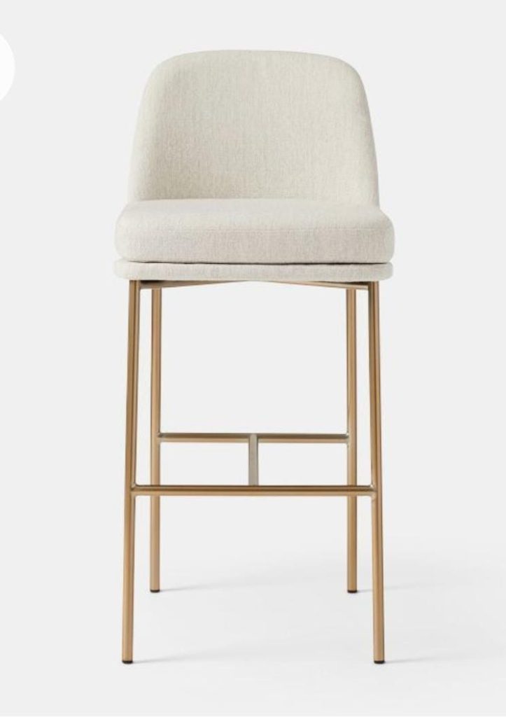 Ivory Upholstered Bar Stool with Gold-Tone Square Frame