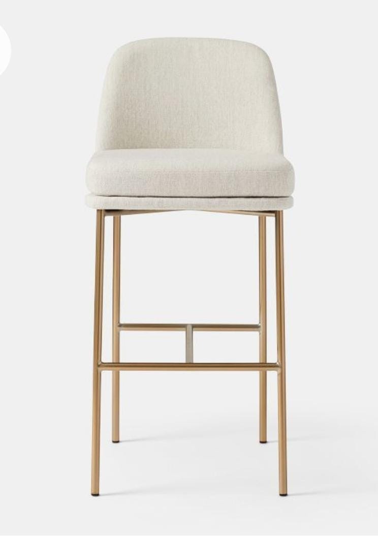 Ivory Upholstered Bar Stool with Gold-Tone Square Frame