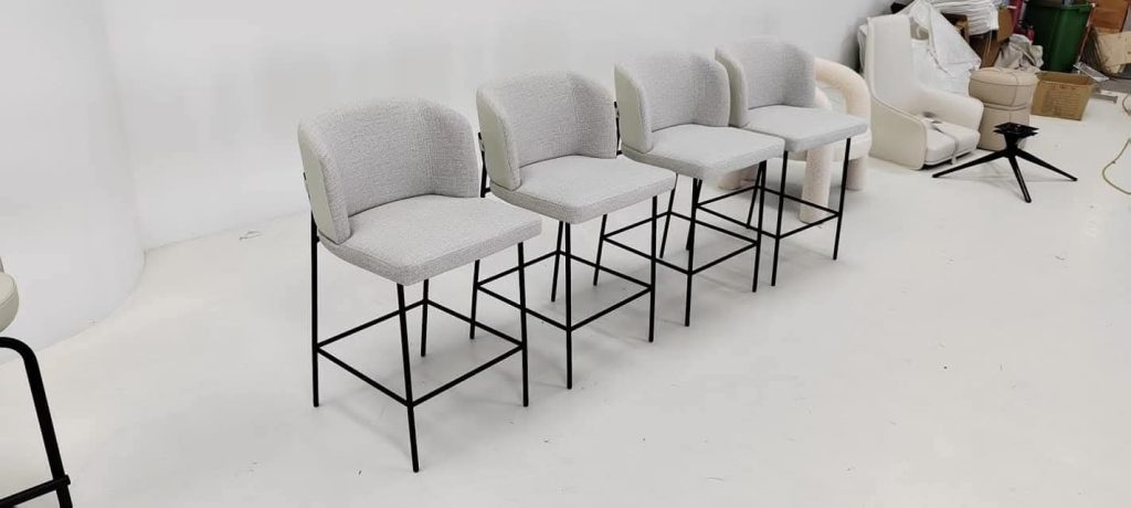 Ivory Upholstered Counter Stool with Black Square Frame