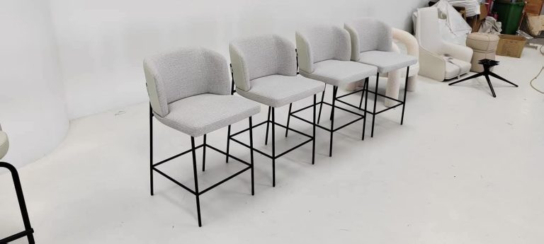 Ivory Upholstered Counter Stool with Black Square Frame
