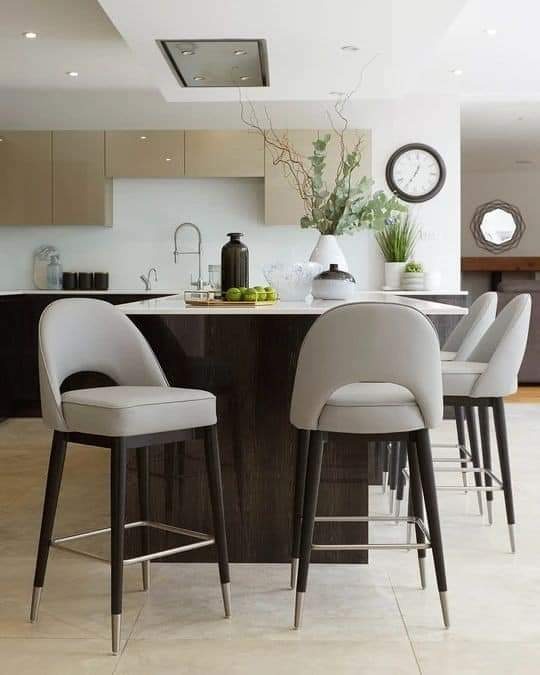 Ivory Upholstered Counter Stool with Dark Legs